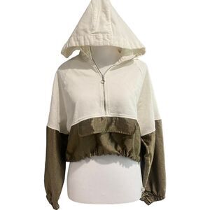 Zara Women Shiny Metallic Pullover Streetwear Color block Cropped Hoodie M